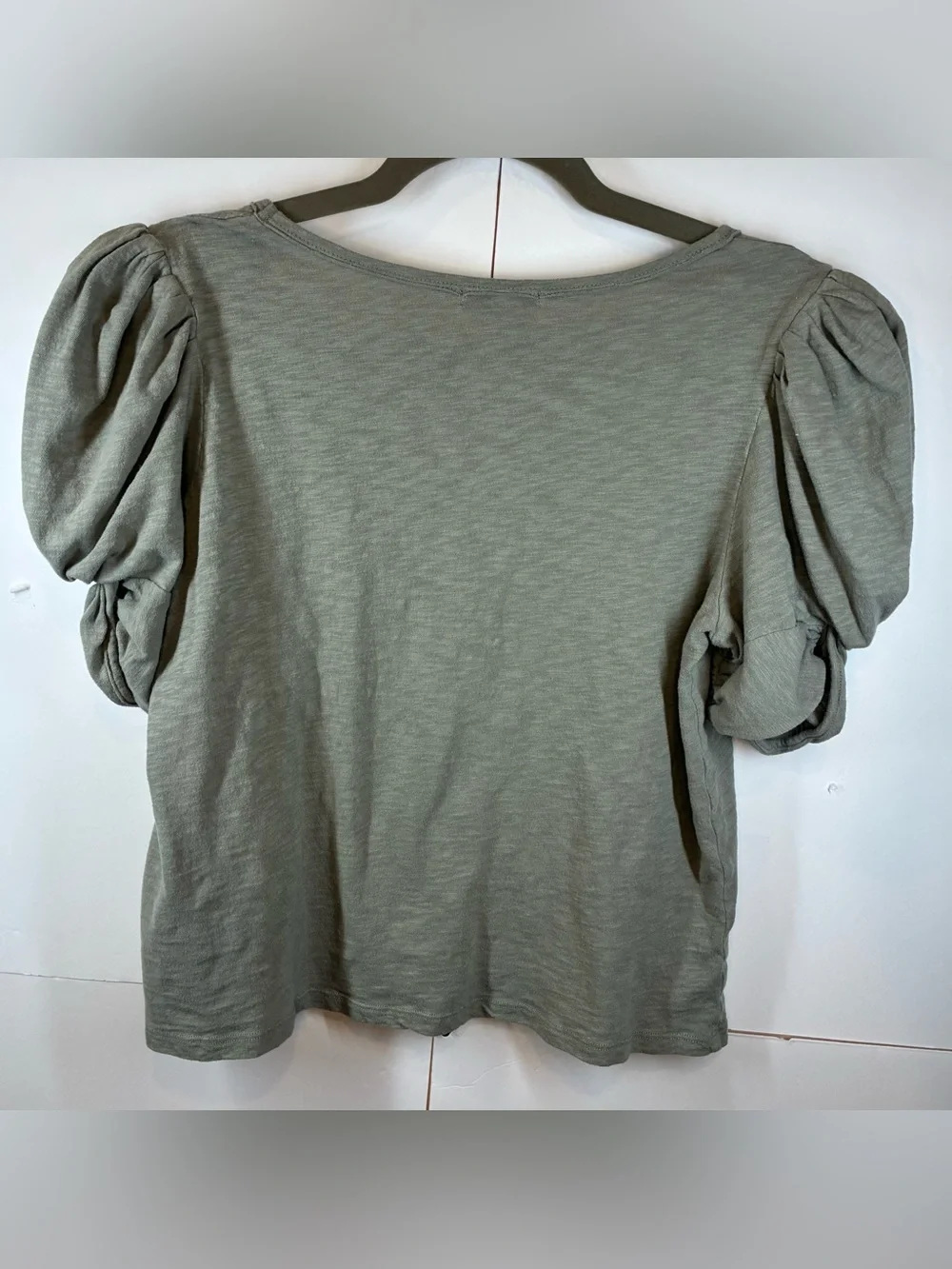 Z Supply Sage Green Puff Sleeve Knit Top Size Large
